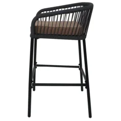 PROREGAL 2er-Set Rope-Barhocker, HxBxT 92x51x53 cm, Sitzhöhe 76cm, Outdoor Sitzpolster Seilgeflecht Metall, Anthrazit, Kissen Taupe, Tresenhocker