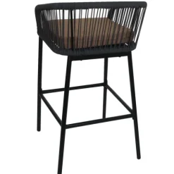 PROREGAL 2er-Set Rope-Barhocker, HxBxT 92x51x53 cm, Sitzhöhe 76cm, Outdoor Sitzpolster Seilgeflecht Metall, Anthrazit, Kissen Taupe, Tresenhocker