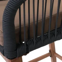 PROREGAL 2er-Set Rope-Barhocker, HxBxT 92x51x53 cm, Sitzhöhe 76cm, Anthrazit, Kissen Taupe, Outdoor Sitzpolster Seilgeflecht Metall Holz-Optik