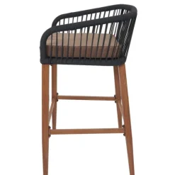 PROREGAL 2er-Set Rope-Barhocker, HxBxT 92x51x53 cm, Sitzhöhe 76cm, Anthrazit, Kissen Taupe, Outdoor Sitzpolster Seilgeflecht Metall Holz-Optik