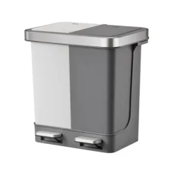 PROREGAL Funktionale Treteimer Aus Kunststoff Mit Soft Close Deckel 20 Liter HxBxT 40 x 39,5 x 29,6 cm 2 Kunststoff Innenbehälter Weiß&Grau