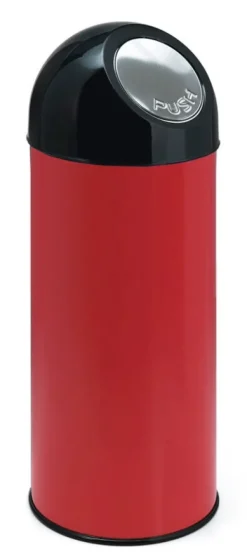 PROREGAL Klassischer Abfallbehälter Mit Pushdeckel 55 Liter HxBxT 84 x 31 x 31 cm Metall Rot