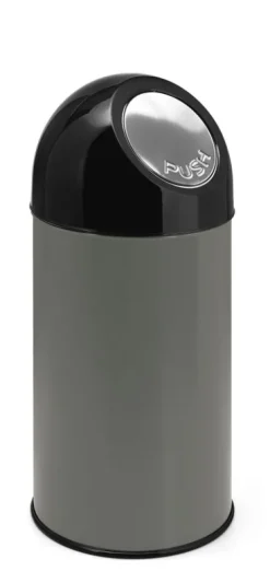 PROREGAL Klassischer Abfallbehälter Mit Pushdeckel 40 Liter HxBxT 67 x 31 x 31 cm Metall Metallik Grau