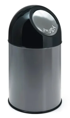PROREGAL Klassischer Abfallbehälter Mit Pushdeckel und Inneneimer 30 Liter HxBxT 56 x 31 x 31 cm Metall Metallik Grau