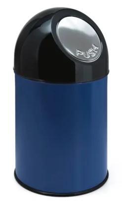 PROREGAL Klassischer Abfallbehälter Mit Pushdeckel und Inneneimer 30 Liter HxBxT 56 x 31 x 31 cm Metall Blau