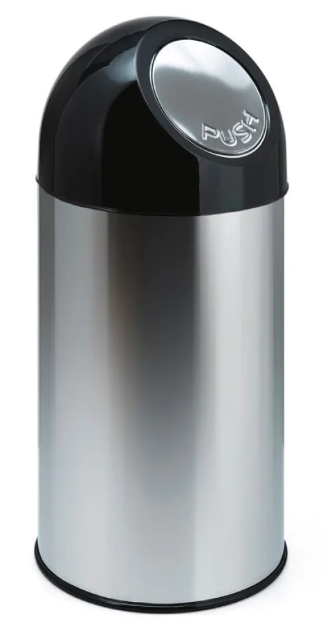 PROREGAL Klassischer Abfallbehälter Mit Pushdeckel 40 Liter HxBxT 67 x 31 x 31 cm Metall Edelstahl
