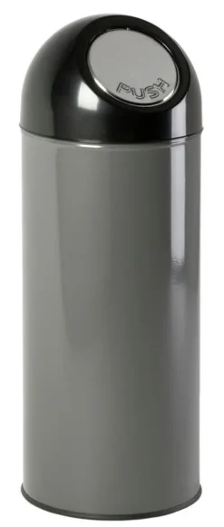 PROREGAL Klassischer Abfallbehälter Mit Pushdeckel und Inneneimer 55 Liter HxBxT 84 x 31 x 31 cm Metall Metallik Grau