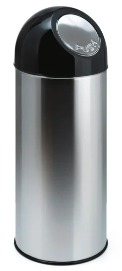 PROREGAL Klassischer Abfallbehälter Mit Pushdeckel und Inneneimer 55 Liter HxBxT 84 x 31 x 31 cm Metall Edelstahl
