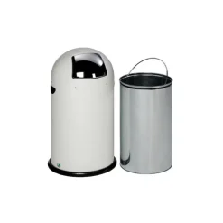 PROREGAL Klassischer Abfallsammler Mit Einwurfklappe Inneneinsatz 33 Liter HxBxT 69 x 42,5 x 42,5 cm Verzinkter Stahl Weiß