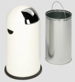 PROREGAL Klassischer Abfallsammler Mit Einwurfklappe Inneneinsatz 40 Liter HxBxT 73 x 46,5 x 46,5 cm Verzinkter Stahl Weiß