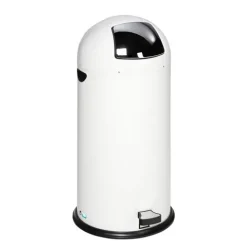 PROREGAL Klassischer Abfallsammler Mit Einwurfklappe Inneneinsatz Fußpedal 52 Liter HxBxT 88 x 46,5 x 46,5 cm Verzinkter Stahl Weiß