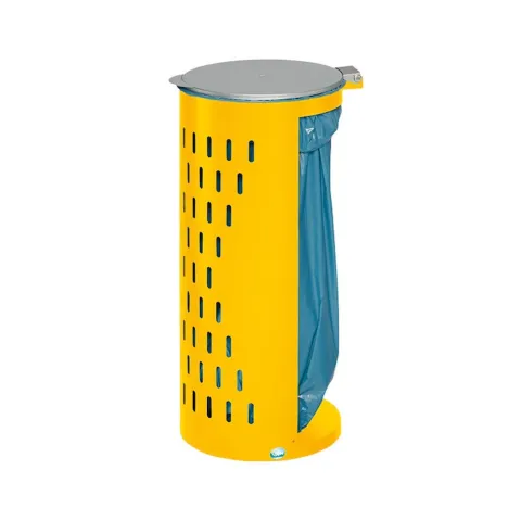 PROREGAL Kompakter Abfallsammler Gelocht Mit Deckel 35 cm Einfüllöffnung HxBxT 85 x 44 x 44 cm Stahl Gelb