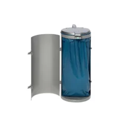 PROREGAL Kompakter Abfallsammler Junior Mit Deckel Einflügeltür 35 cm Einfüllöffnung HxBxT 90 x 45 x 45 cm Stahl Silber