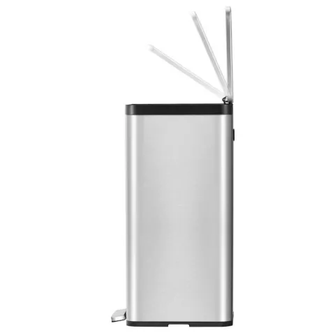 PROREGAL Kompakter und Funktionaler Treteimer Aus Mattgrauem Edelstahl 30 Liter HxBxT 66,5 x 32,1 x 37,3 cm Silber