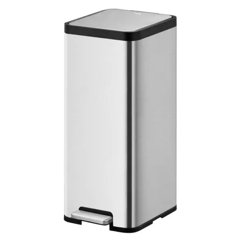 PROREGAL Kompakter und Funktionaler Treteimer Aus Mattgrauem Edelstahl 30 Liter HxBxT 66,5 x 32,1 x 37,3 cm Silber