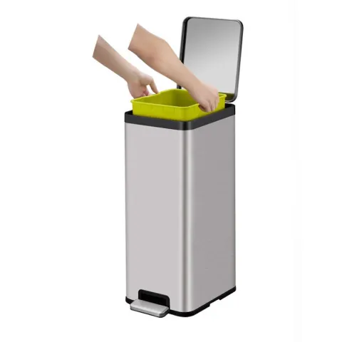 PROREGAL Kompakter und Funktionaler Treteimer Aus Mattgrauem Edelstahl 30 Liter HxBxT 66,5 x 32,1 x 37,3 cm Silber