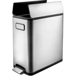 PROREGAL Modern Designter Treteimer Zur Abfallscheidung Aus Gebürstetem Edelstahl 20 Liter HxBxT 46,5 x 25 x 37,5 cm Edelstahl