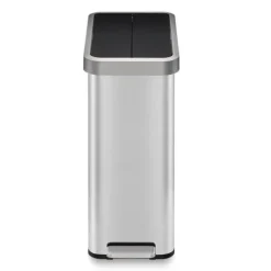PROREGAL Modern Designter Treteimer Aus Gebürstetem Edelstahl 45 Liter 65 x 28 x 49,5 cm Kunststoff Inneneimer Silbe Deckel Schwarz