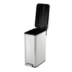 PROREGAL Modern Designter Treteimer Aus Gebürstetem Edelstahl 45 Liter 65 x 28 x 49,5 cm Kunststoff Inneneimer Silbe Deckel Schwarz