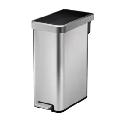 PROREGAL Modern Designter Treteimer Aus Gebürstetem Edelstahl 45 Liter 65 x 28 x 49,5 cm Kunststoff Inneneimer Silbe Deckel Schwarz