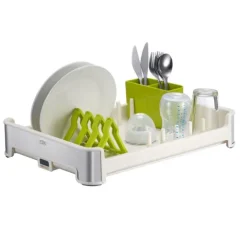 PROREGAL Praktischer Geschirrtrockner Aus Mattem Edelstahl & Kunststoff HxBxT 13 x 31 x 44,7cm Weiß