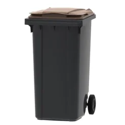 PROREGAL Premium 2 Rad Mülltonne Müllgroßbehälter 240 Liter HxBxT 107,9 x 58,3 x 73,7 cm & Kunststoff Grau Deckel Braun