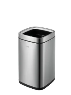 PROREGAL Quadratischer Abfalleimer Aus Mattem Edelstahl Mit Offenem Einwurf 12 Liter HxBxT 42,5 x 24 x 24 cm Silber