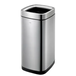 PROREGAL Quadratischer Abfalleimer Aus Mattem Edelstahl Mit Offenem Einwurf 35 Liter HxBxT 68,6 x 31,5 x 31,5 cm Silber