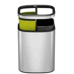 PROREGAL Rechteckiger Abfalleimer Aus Gebürstetem Edelstahl Mit Offener Einwurfsöffnung 10 & 10 Liter Liter HxBxT 43 x 33,5 x 22,5 cm Silber