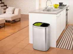 PROREGAL Rechteckiger Abfalleimer Aus Gebürstetem Edelstahl Mit Offener Einwurfsöffnung 40 Liter HxBxT 63 x 22,5 x 42 cm Silber