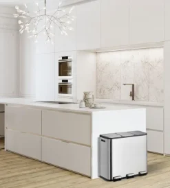 PROREGAL Rechteckiger Treteimer Aus Gebürstetem Edelstahl Mit Getrennten Soft Close & Stay Open Deckel 45 Liter HxBxT 50,8 x 60,5 x 32,1 cm Silber