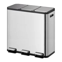 PROREGAL Rechteckiger Treteimer Aus Gebürstetem Edelstahl Mit Getrennten Soft Close & Stay Open Deckel 45 Liter HxBxT 50,8 x 60,5 x 32,1 cm Silber