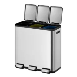 PROREGAL Rechteckiger Treteimer Aus Gebürstetem Edelstahl Mit Getrennten Soft Close & Stay Open Deckel 45 Liter HxBxT 50,8 x 60,5 x 32,1 cm Silber
