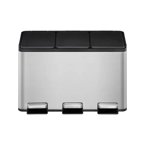 PROREGAL Rechteckiger Treteimer Aus Gebürstetem Edelstahl Mit Getrennten Soft Close & Stay Open Deckel 30 Liter HxBxT 37,1 x 59,5 x 32,1 cm Silber