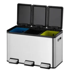 PROREGAL Rechteckiger Treteimer Aus Gebürstetem Edelstahl Mit Getrennten Soft Close & Stay Open Deckel 30 Liter HxBxT 37,1 x 59,5 x 32,1 cm Silber