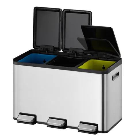 PROREGAL Rechteckiger Treteimer Aus Gebürstetem Edelstahl Mit Getrennten Soft Close & Stay Open Deckel 30 Liter HxBxT 37,1 x 59,5 x 32,1 cm Silber