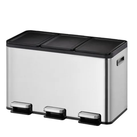 PROREGAL Rechteckiger Treteimer Aus Gebürstetem Edelstahl Mit Getrennten Soft Close & Stay Open Deckel 30 Liter HxBxT 37,1 x 59,5 x 32,1 cm Silber