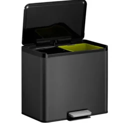 PROREGAL Rechteckiger Treteimer Aus Gebürstetem Edelstahl Mit Soft Close & Stay Open Deckel 30 Liter HxBxT 41,4 x 46,2 x 38,8 cm Schwarz