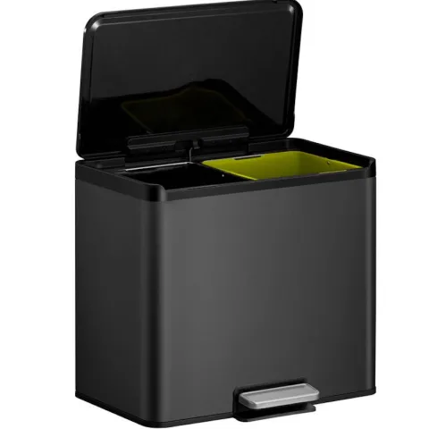 PROREGAL Rechteckiger Treteimer Aus Gebürstetem Edelstahl Mit Soft Close & Stay Open Deckel 30 Liter HxBxT 41,4 x 46,2 x 38,8 cm Schwarz