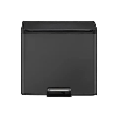 PROREGAL Rechteckiger Treteimer Aus Gebürstetem Edelstahl Mit Soft Close & Stay Open Deckel 30 Liter HxBxT 41,4 x 46,2 x 38,8 cm Schwarz