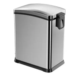 PROREGAL Rechteckiger Treteimer Aus Gebürstetem Edelstahl 15 Liter HxBxT 42 x 21,7 x 38,2 cm Silber