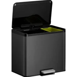 PROREGAL Rechteckiger Treteimer Aus Gebürstetem Edelstahl Mit Soft Close & Stay Open Deckel 29 Liter HxBxT 41,1 x 46,2 x 38,8 cm Schwarz