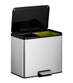 PROREGAL Rechteckiger Treteimer Aus Gebürstetem Edelstahl Mit Soft Close & Stay Open Deckel 30 Liter HxBxT 41,4 x 46,2 x 38,8 cm Silber