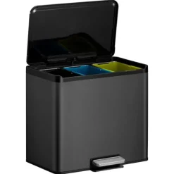 PROREGAL Rechteckiger Treteimer Aus Gebürstetem Edelstahl Mit Soft Close & Stay Open Deckel 27 Liter HxBxT 41,1 x 46,2 x 38,8 cm Schwarz