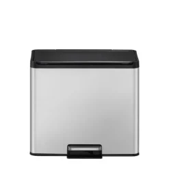 PROREGAL Rechteckiger Treteimer Aus Gebürstetem Edelstahl Mit Soft Close & Stay Open Deckel 29 Liter HxBxT 41,1 x 46,2 x 38,8 cm Silber