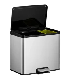 PROREGAL Rechteckiger Treteimer Aus Gebürstetem Edelstahl Mit Soft Close & Stay Open Deckel 29 Liter HxBxT 41,1 x 46,2 x 38,8 cm Silber