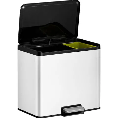 PROREGAL Rechteckiger Treteimer Aus Gebürstetem Edelstahl Mit Soft Close & Stay Open Deckel 29 Liter HxBxT 41,1 x 46,2 x 38,8 cm Weiß