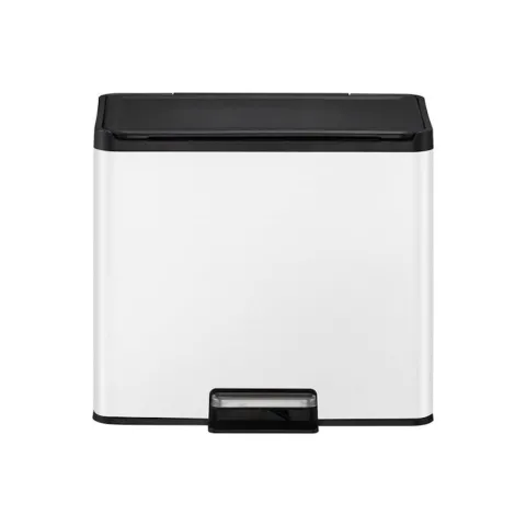 PROREGAL Rechteckiger Treteimer Aus Gebürstetem Edelstahl Mit Soft Close & Stay Open Deckel 29 Liter HxBxT 41,1 x 46,2 x 38,8 cm Weiß