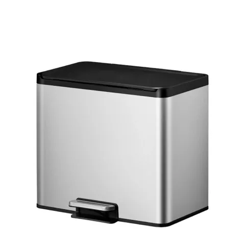 PROREGAL Rechteckiger Treteimer Aus Gebürstetem Edelstahl Mit Soft Close & Stay Open Deckel 27 Liter HxBxT 41,1 x 46,2 x 38,8 cm Silber