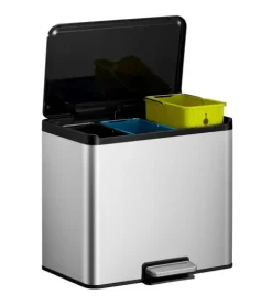 PROREGAL Rechteckiger Treteimer Aus Gebürstetem Edelstahl Mit Soft Close & Stay Open Deckel 27 Liter HxBxT 41,1 x 46,2 x 38,8 cm Silber
